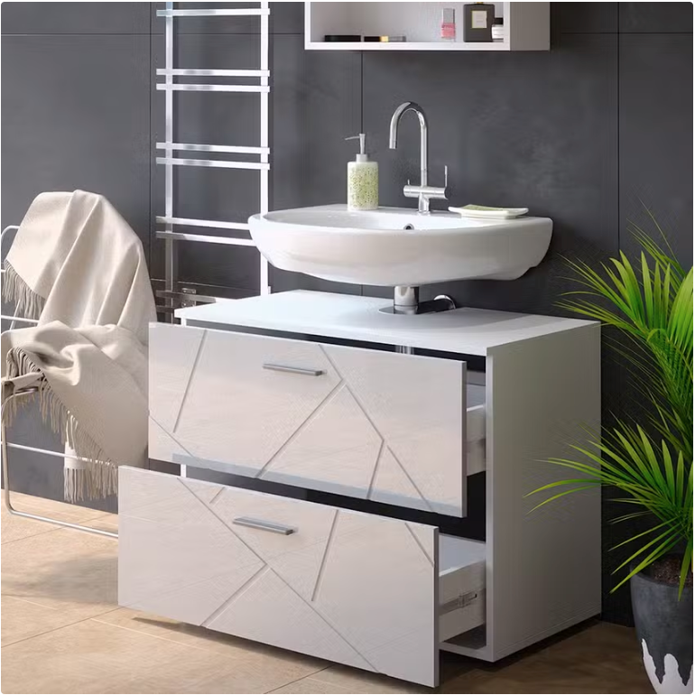 Meuble sous vasque simple blanc brillant