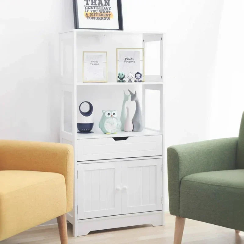 Meuble de salle de bain - meuble de rangement avec tiroirs 2 étagères blanc