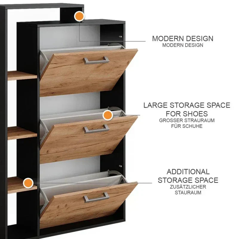 Meubles à chaussures noir & bois clair 3 compartiments