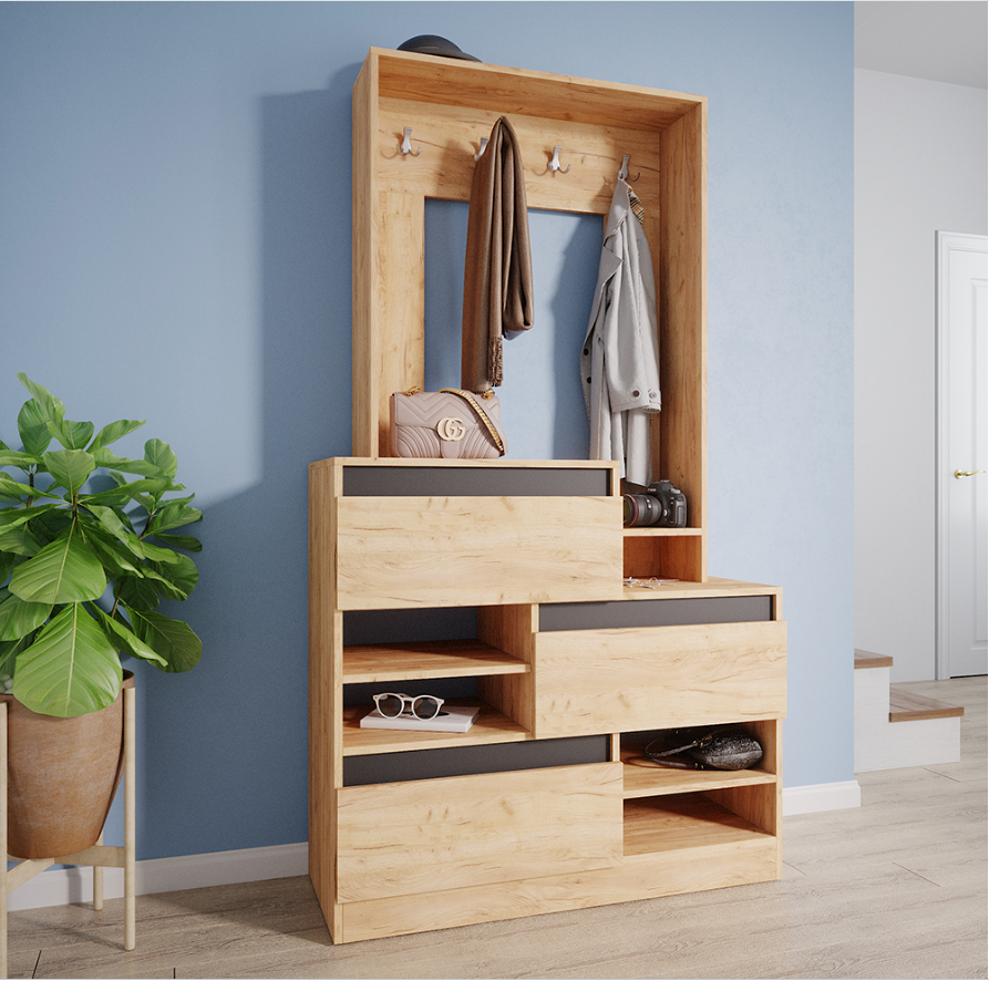 Meuble d'entrée 100 x 180 chêne doré