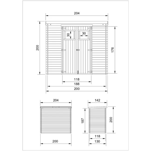 Abri de jardin en bois l204xL142xH200cm/2.22m2