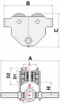 Chariot porte palan CMU 500Kg direction libre 50-220 LEVAC 6065A