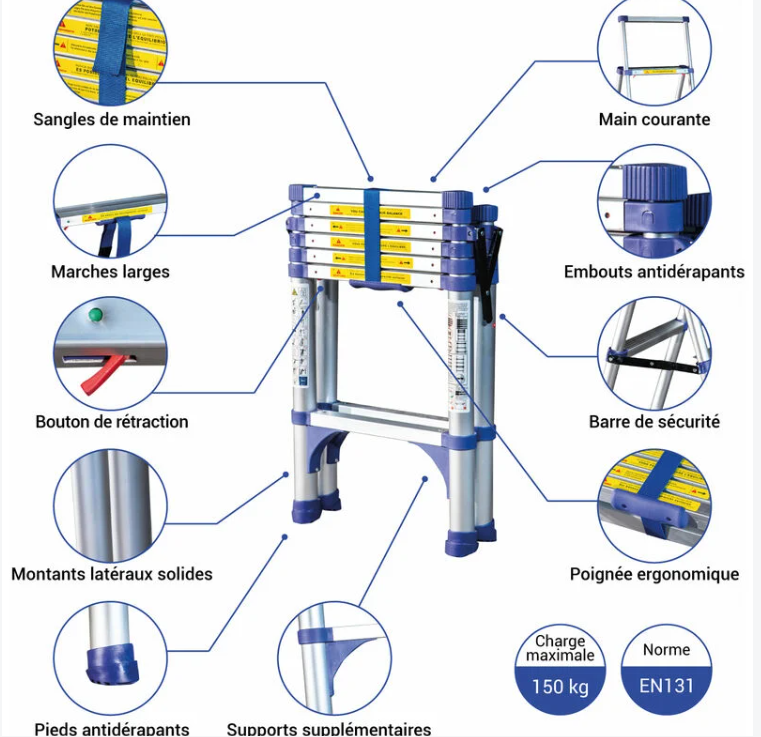 Échelle télescopique portable et pliante Jusqu'à 12m
