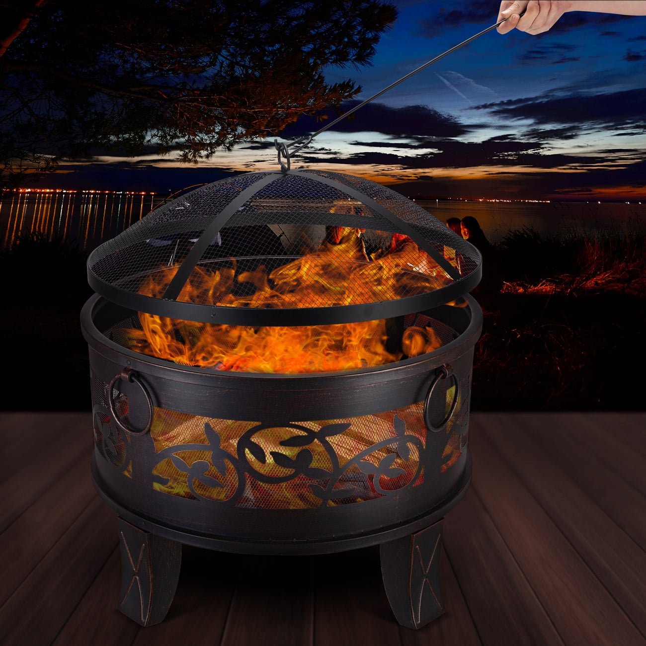 Brasero de jardin en acier rond Ø 66 cm noir et bronze