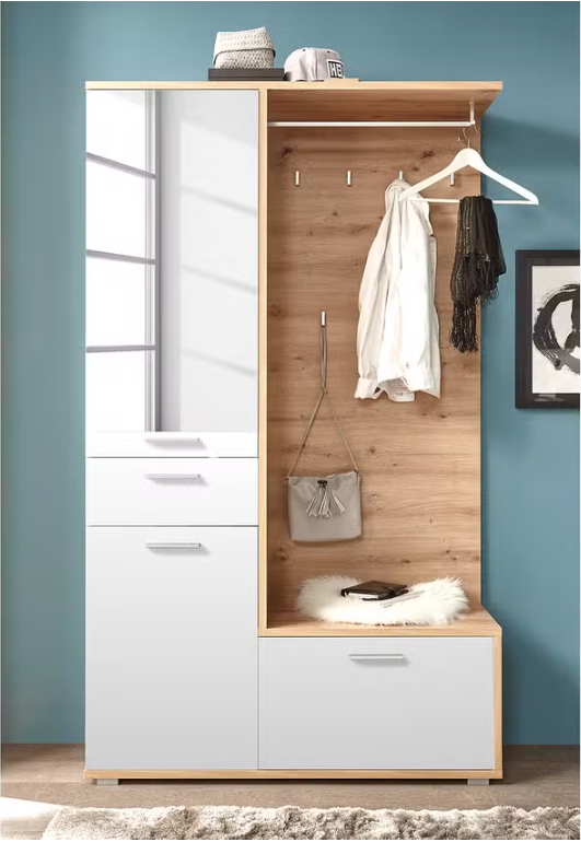 Meuble d'entrée compact imitation chêne & blanc