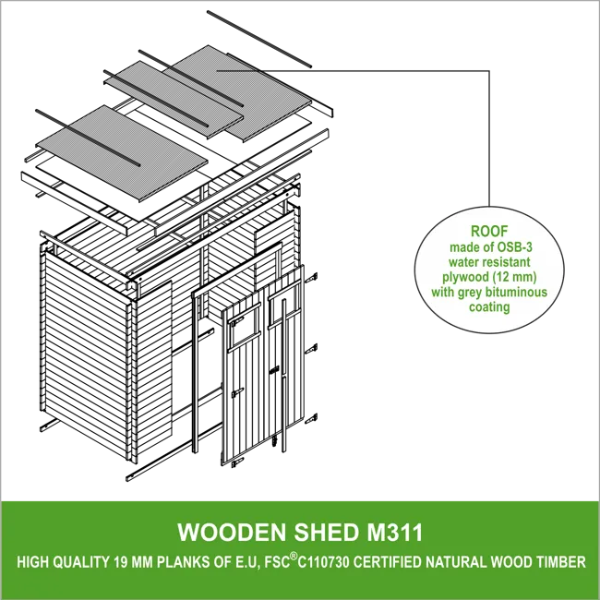 Abri de jardin en bois l204xL142xH200cm/2.22m2