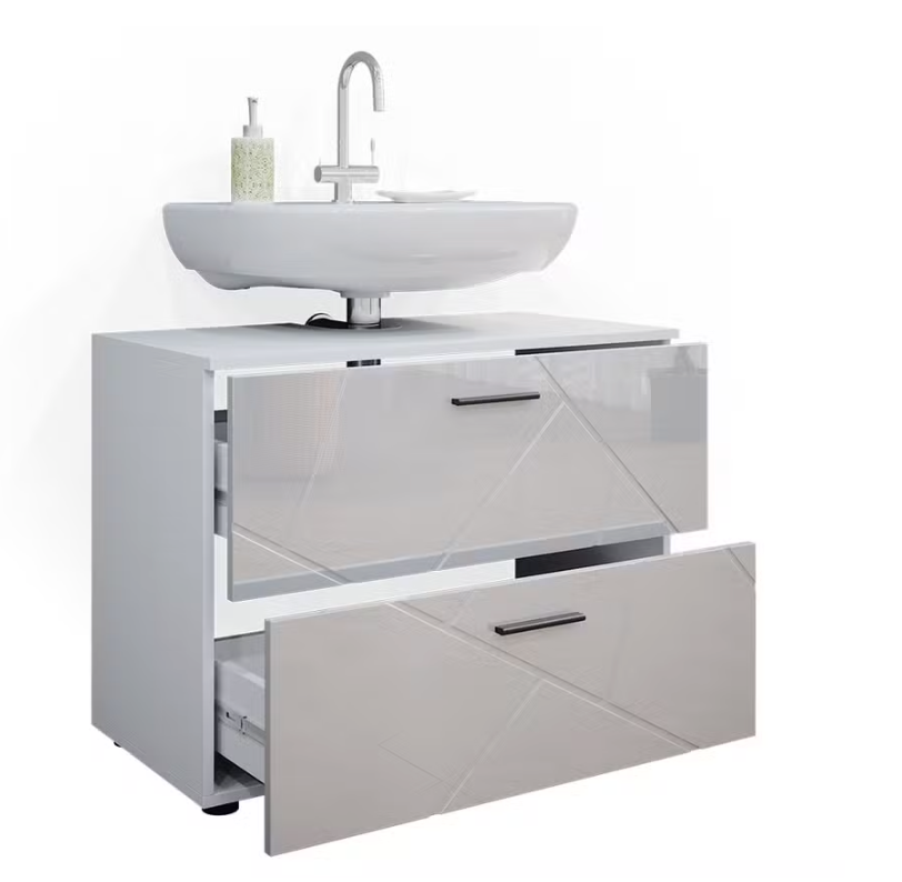Meuble sous vasque simple blanc brillant