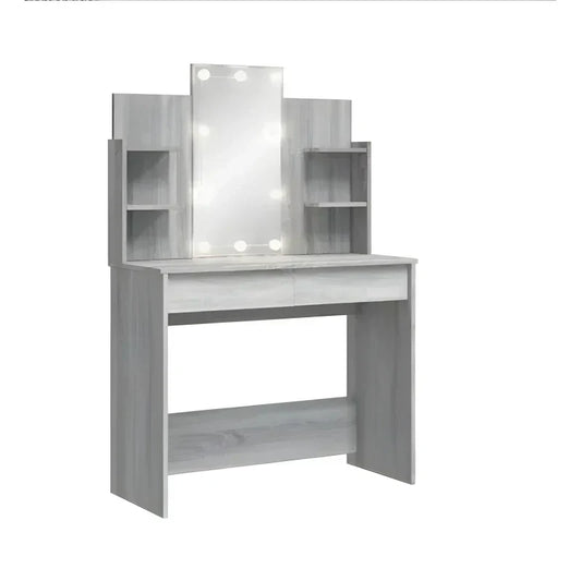 Coiffeuse grise à led - table de maquillage 2 tiroirs