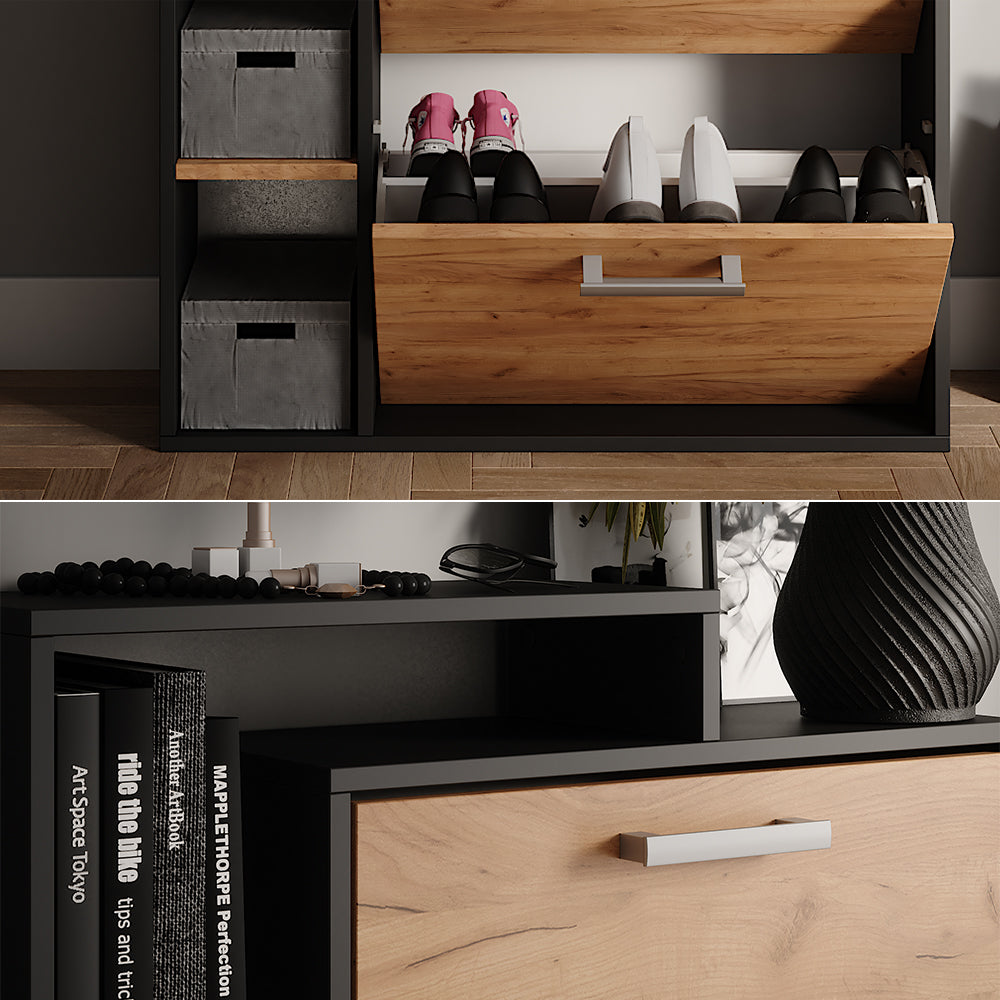 Meubles à chaussures noir & bois clair 3 compartiments