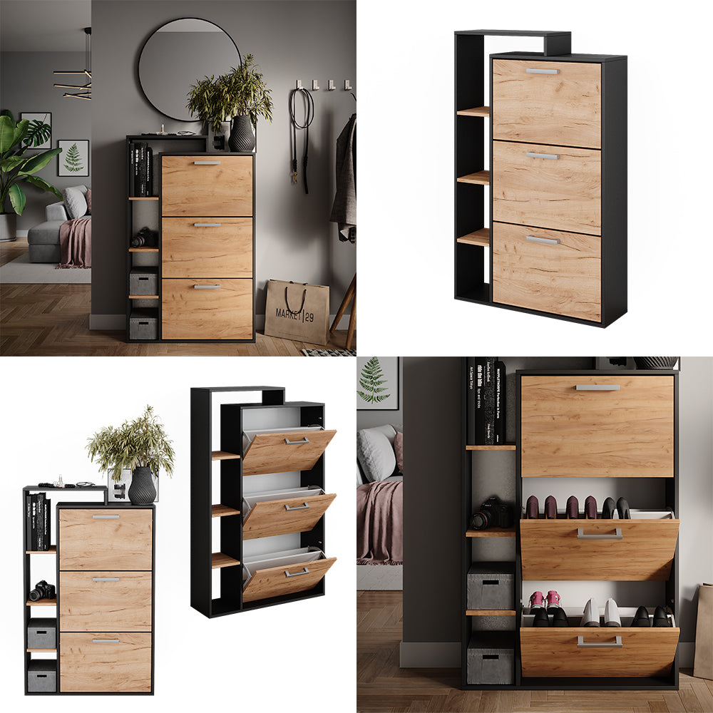 Meubles à chaussures noir & bois clair 3 compartiments