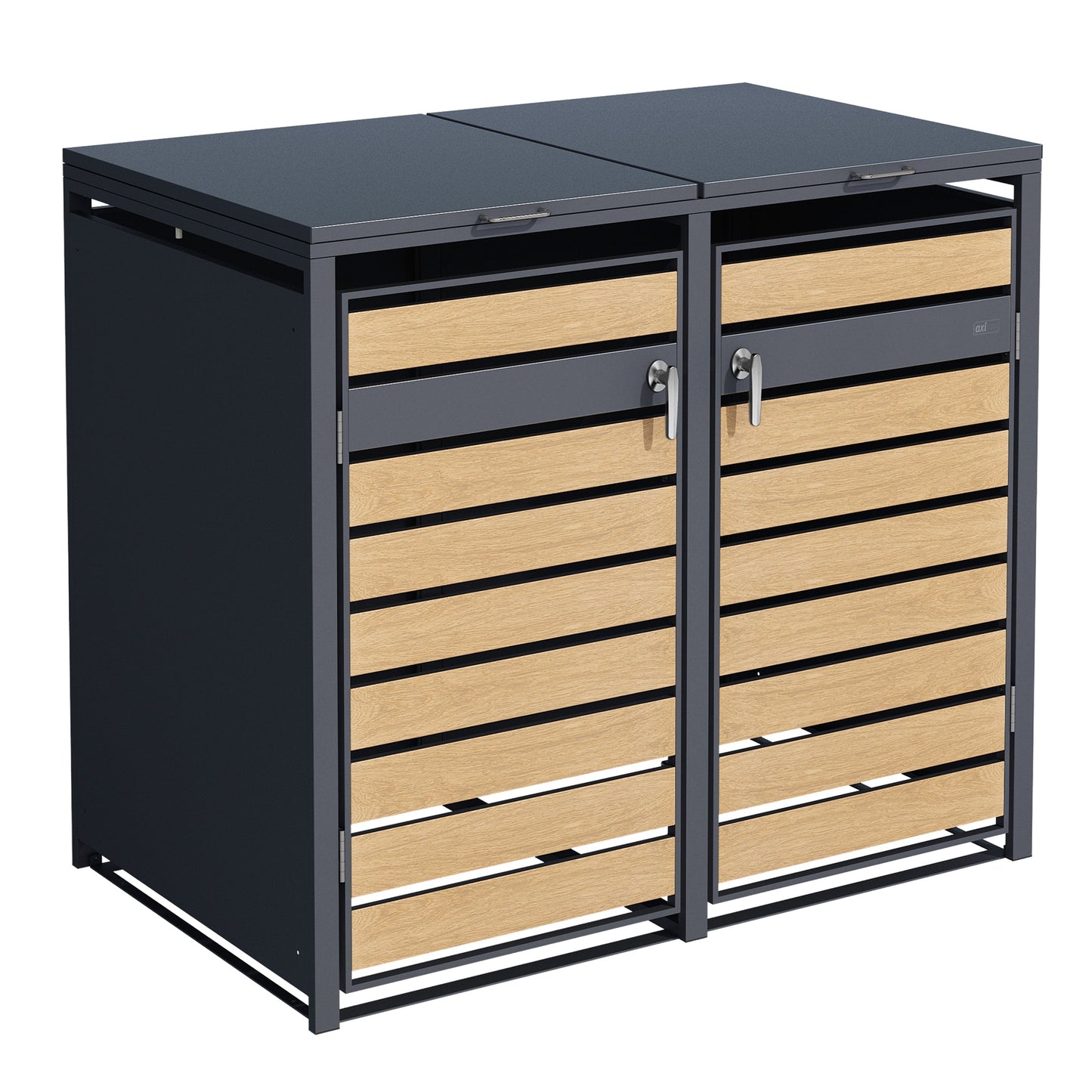 Cache poubelle en métal Anthracite/Effet Bois - 2 conteneurs