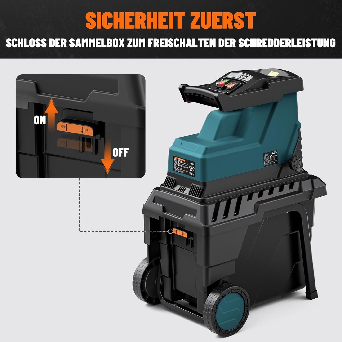 Broyeur de jardin électrique silencieux | rouleau à 8 dents | broie jusqu'à 45mm