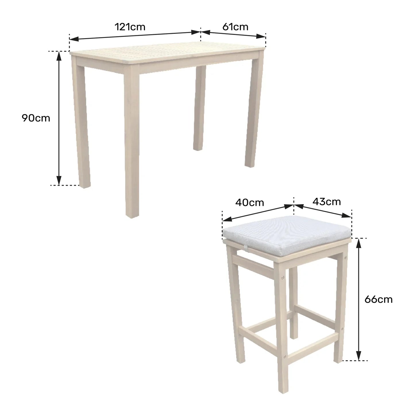 Mange-debout en acacia 4 places - avec coussins sable