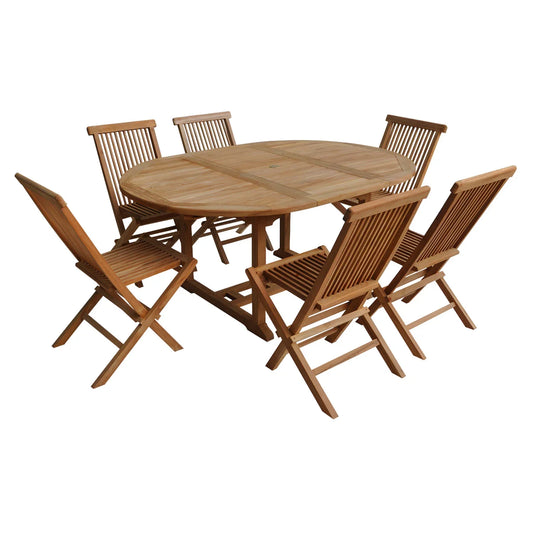 Salon de jardin en teck - table ronde extensible pour 6 personnes