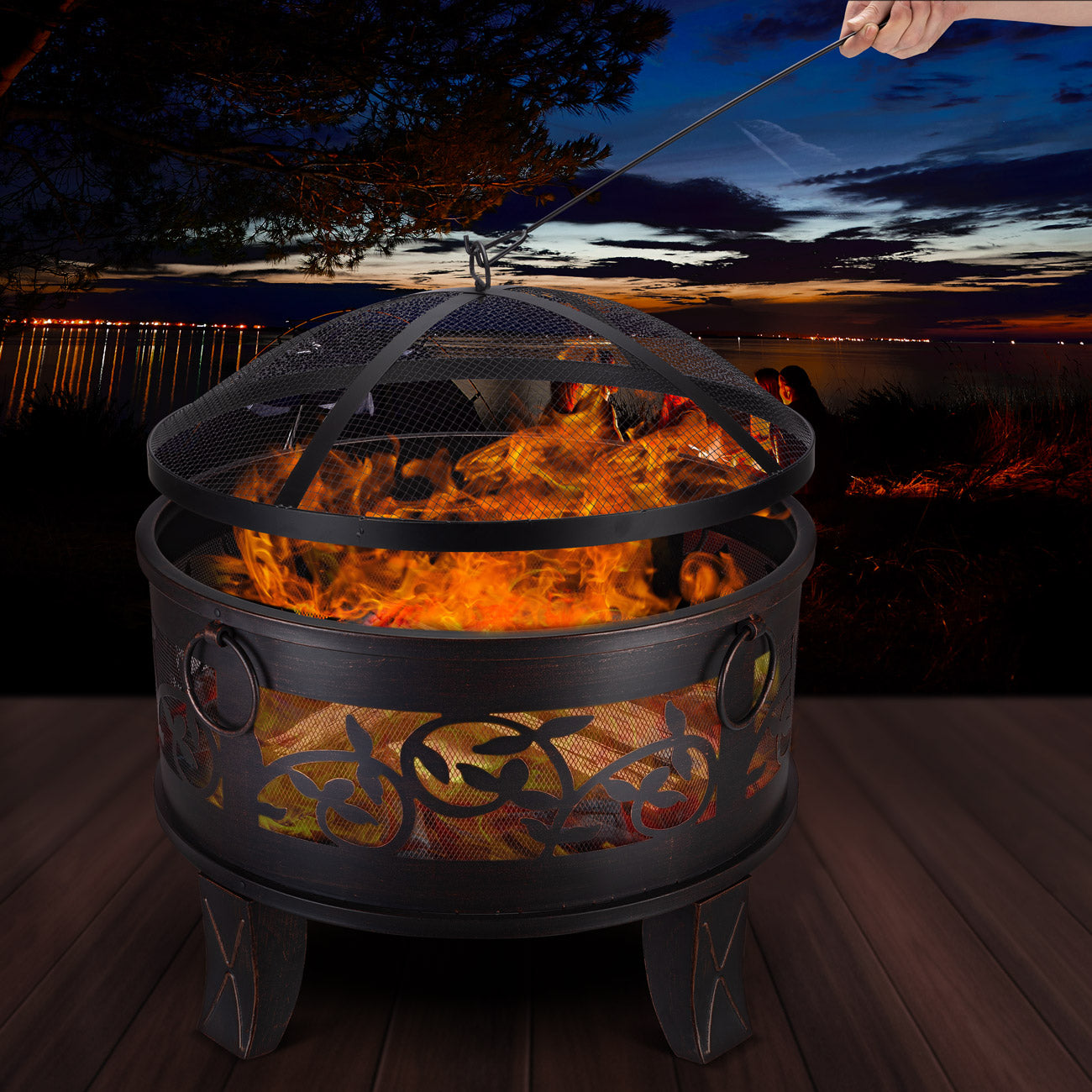 Brasero de jardin en acier rond Ø 66 cm noir et bronze