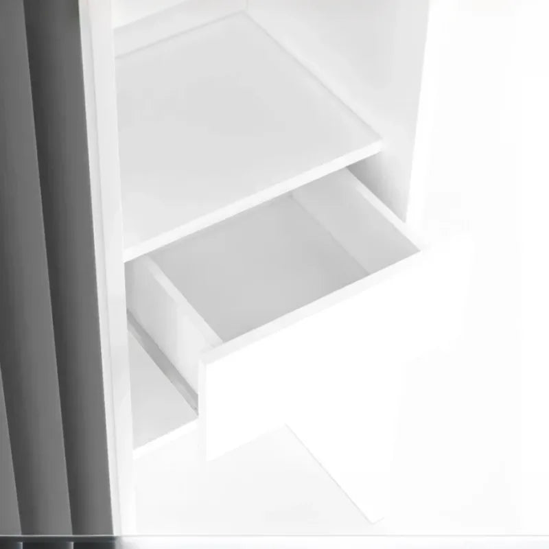 Dressing extensible blanc & gris avec rideau - étagères - double penderie