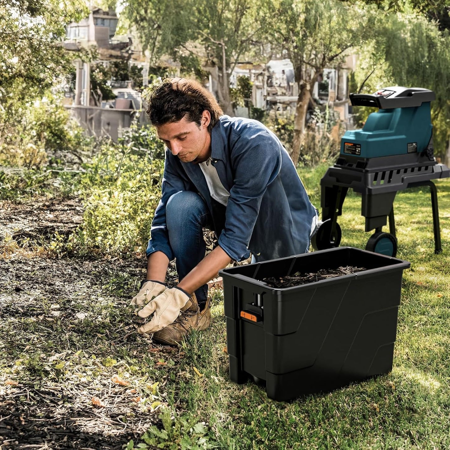 Broyeur de jardin électrique silencieux | rouleau à 8 dents | broie jusqu'à 45mm