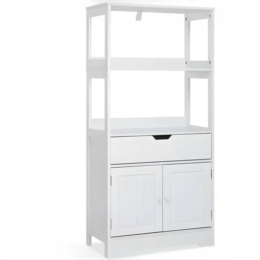 Meuble de salle de bain - meuble de rangement avec tiroirs 2 étagères blanc