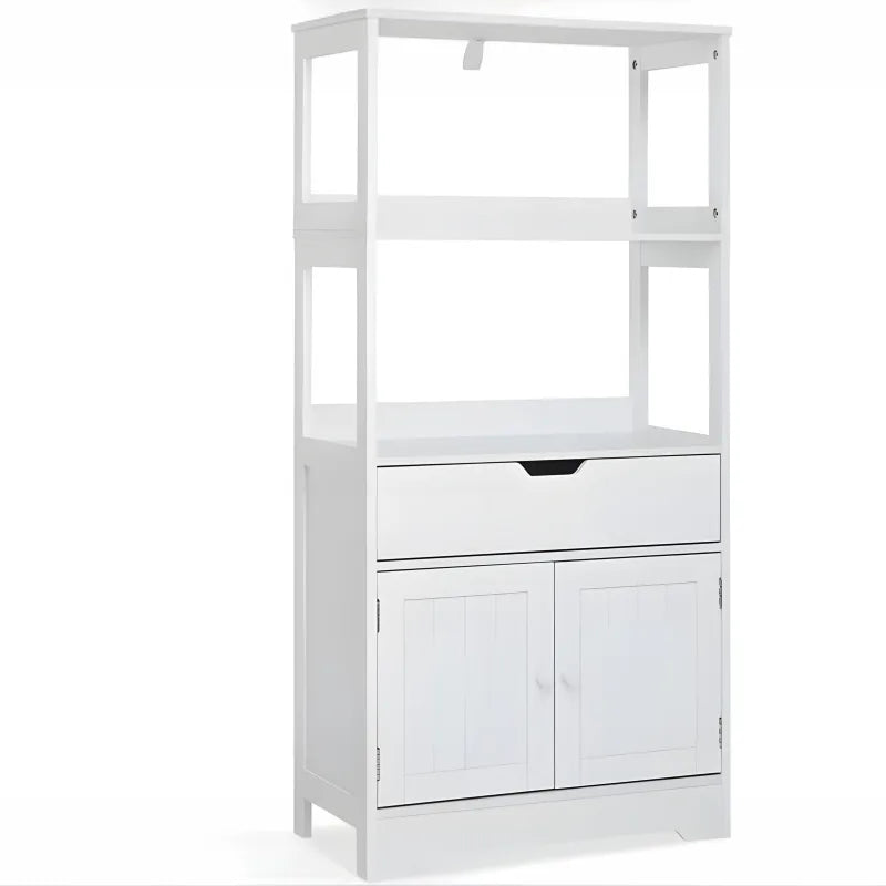 Meuble de salle de bain - meuble de rangement avec tiroirs 2 étagères blanc