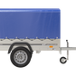Remorque bagagère garden trailer 200 kipp 200 x 106 cm avec bâche haute bleue, arceau et roue jockey – Neuf – Prix Destockage