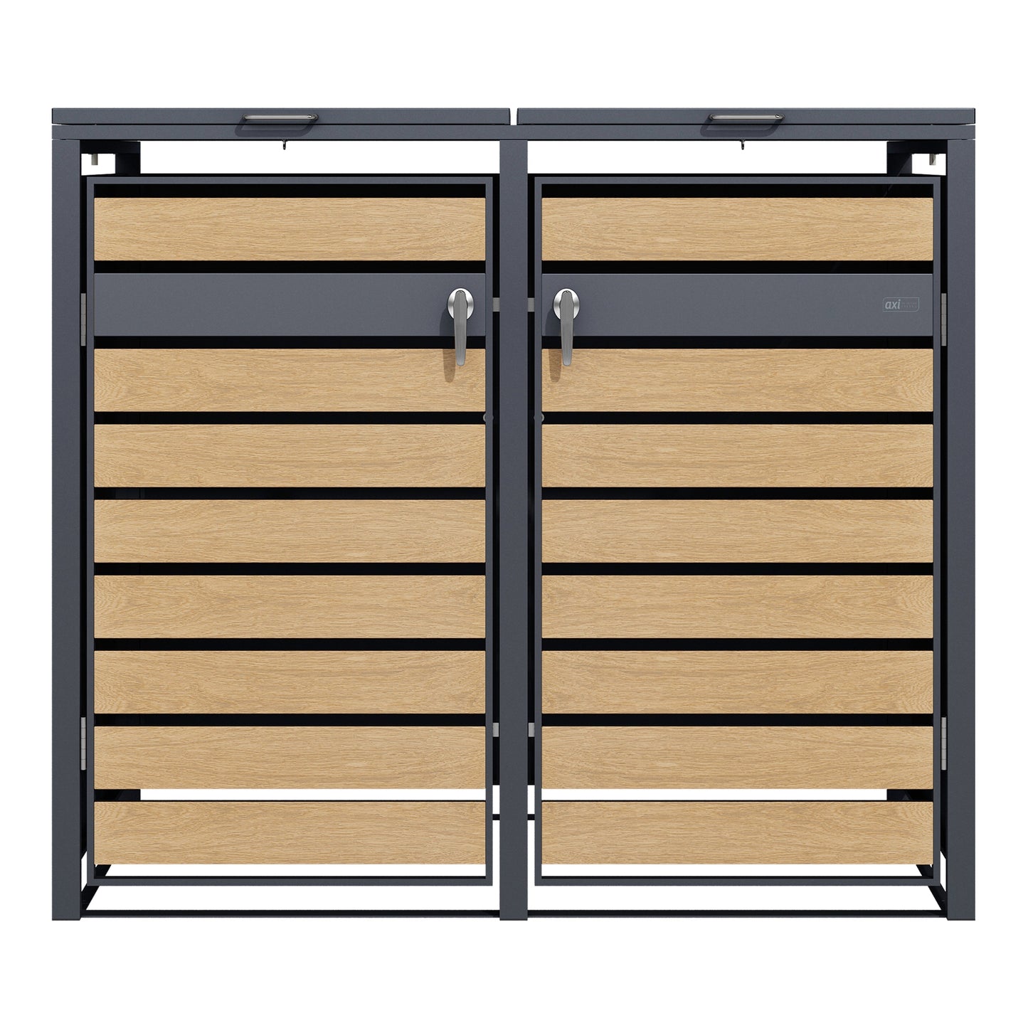 Cache poubelle en métal Anthracite/Effet Bois - 2 conteneurs