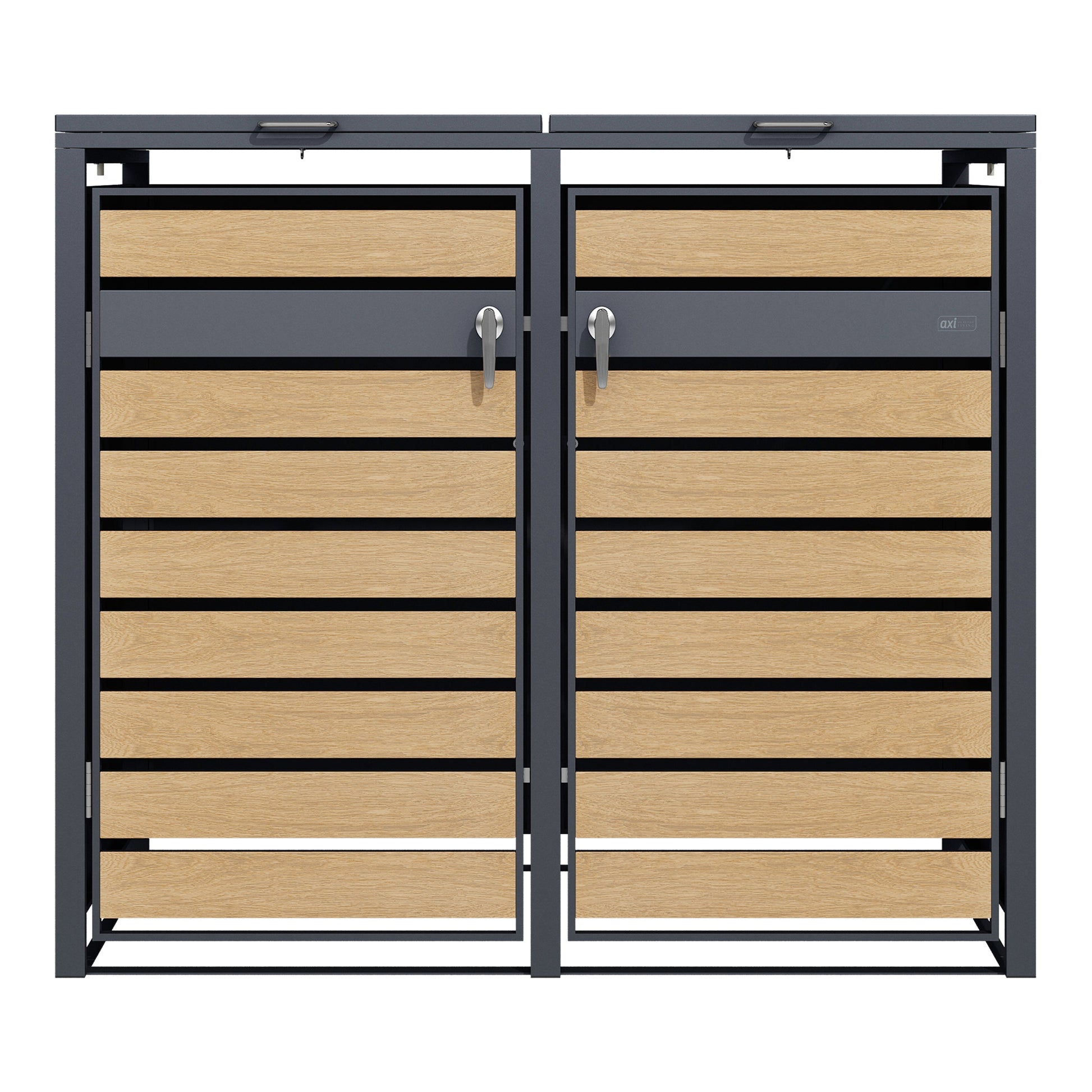 Cache poubelle en métal Anthracite/Effet Bois - 2 conteneurs